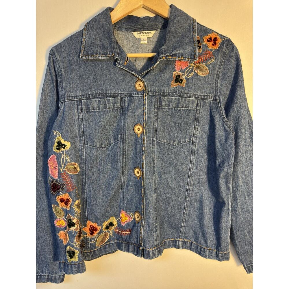 Boho Cottagecore Denim Jacket Embroidered Floral Tantrums Women M